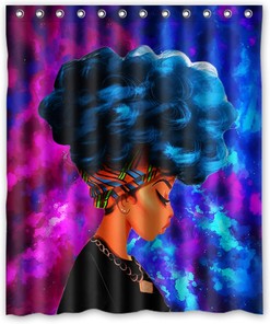 African Woman With Purple Hair Galaxy Shower Curtain For Bathroom Decor