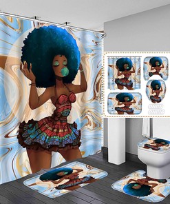 African Women Blue Waterproof Blackout Shower Curtain for Bold and Chic Bathroom Decor