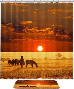 African Zebra Sunset Vintage Shower Curtain Ideas Waterproof Washable