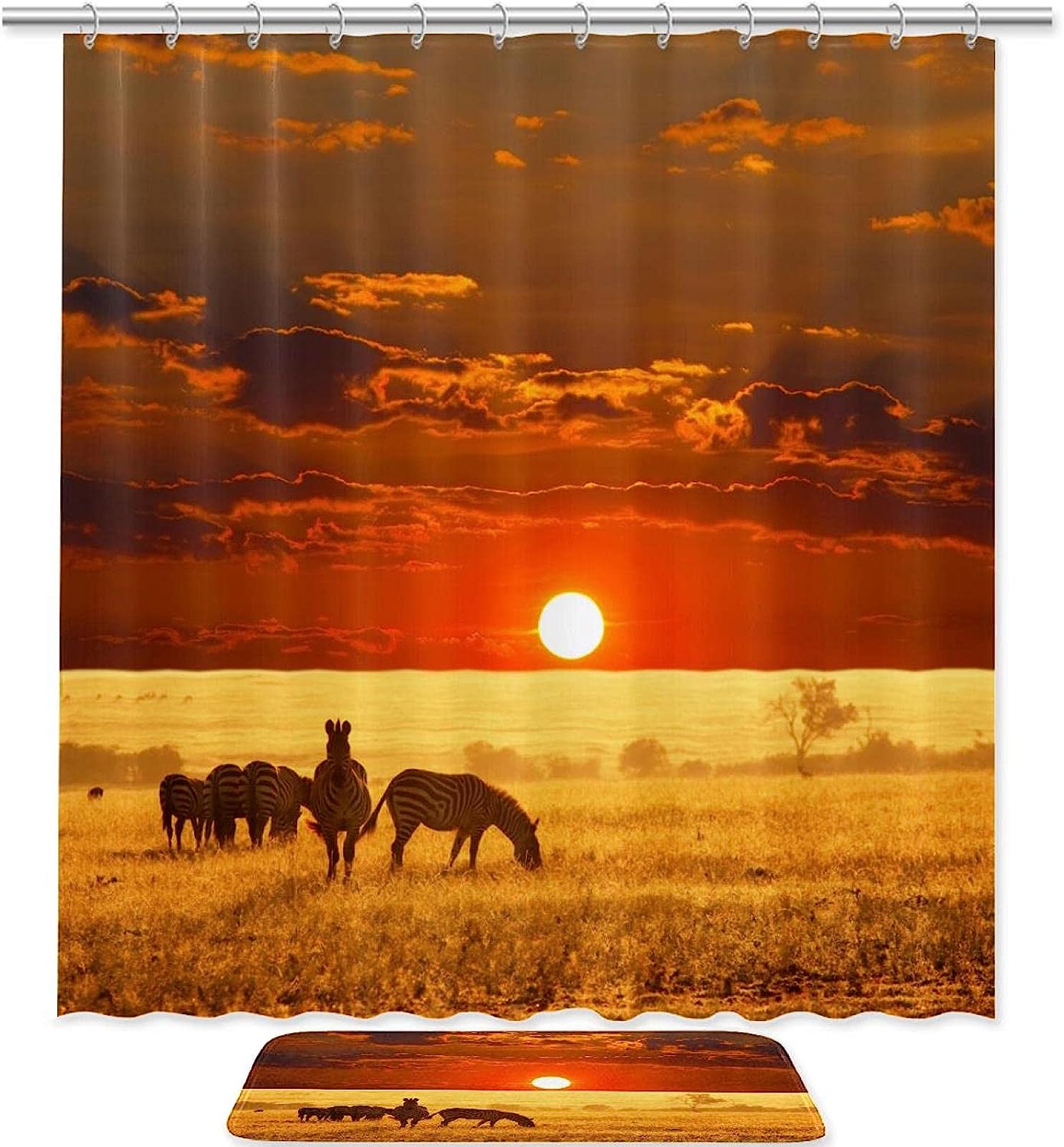 African Zebra Sunset Vintage Shower Curtain Ideas Waterproof Washable