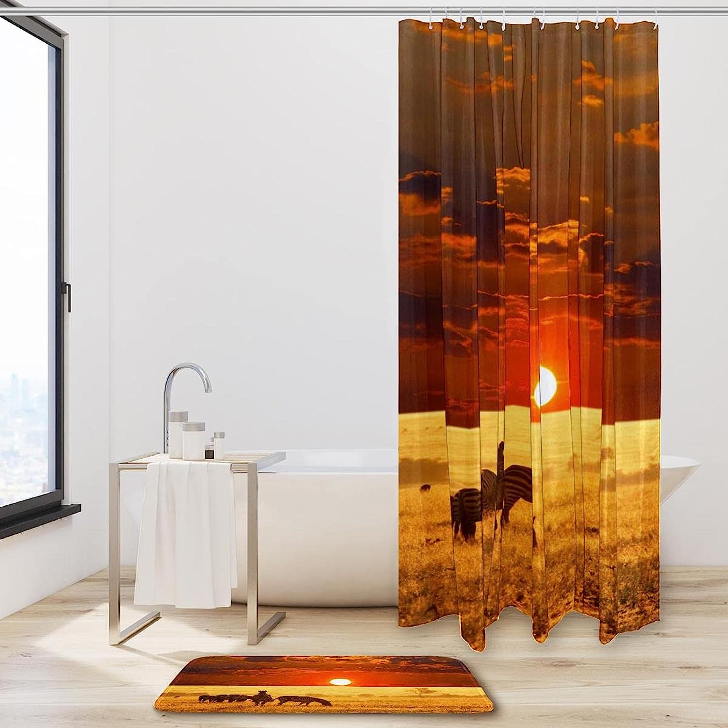 African Zebra Sunset Vintage Shower Curtain Ideas Waterproof Washable