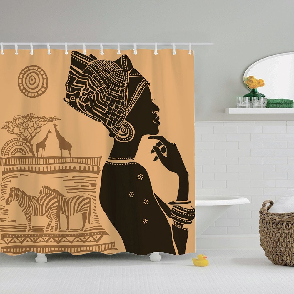 Afrikaanse Vrouw Douche Gordijnen In Natuur Afrikaanse Stijl For Black Girl Bathroom Decor