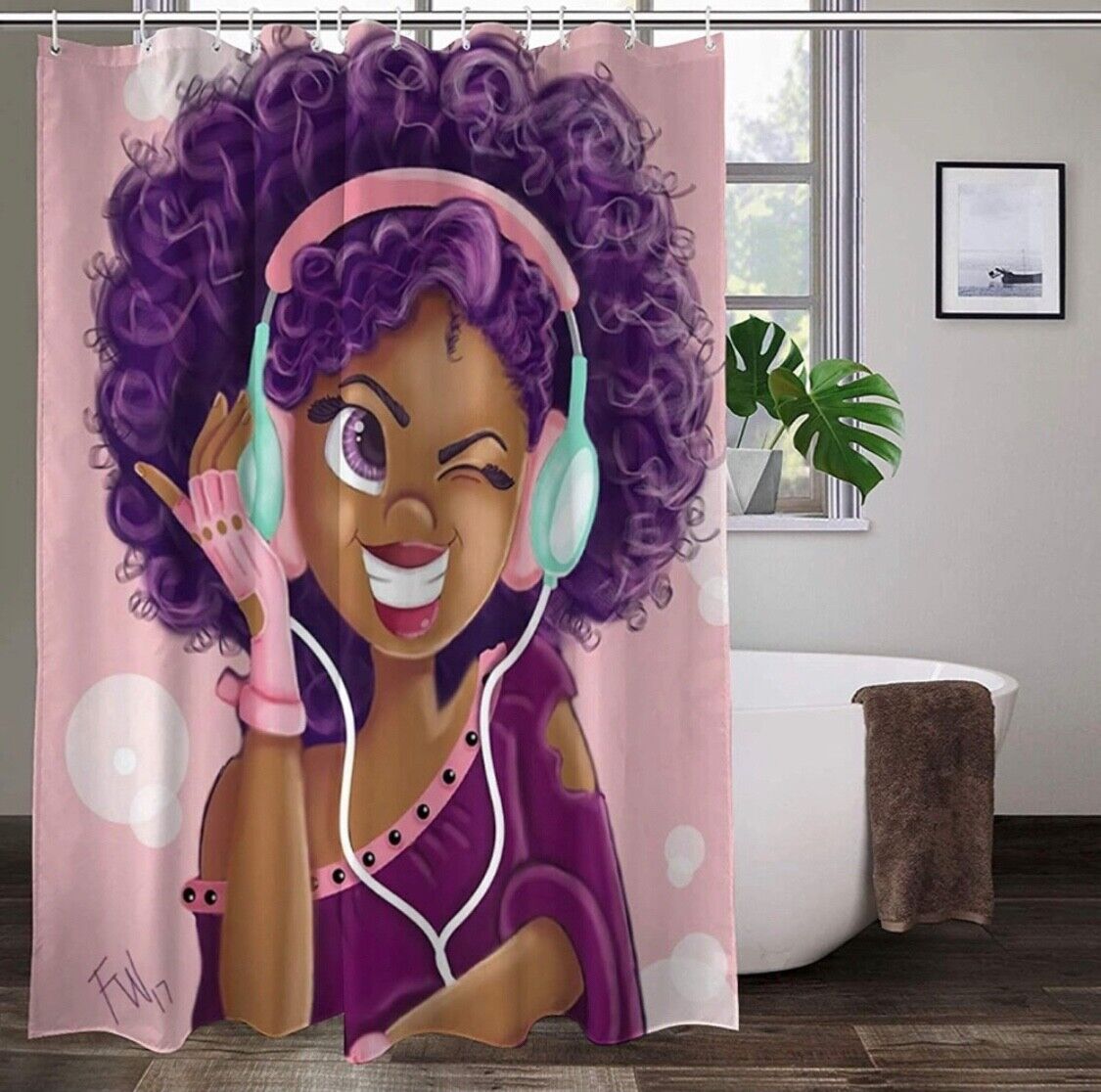 Afro Black Girl Inspired Shower Curtain - Bold And Artistic Bathroom Decor With Unique And Modern Print