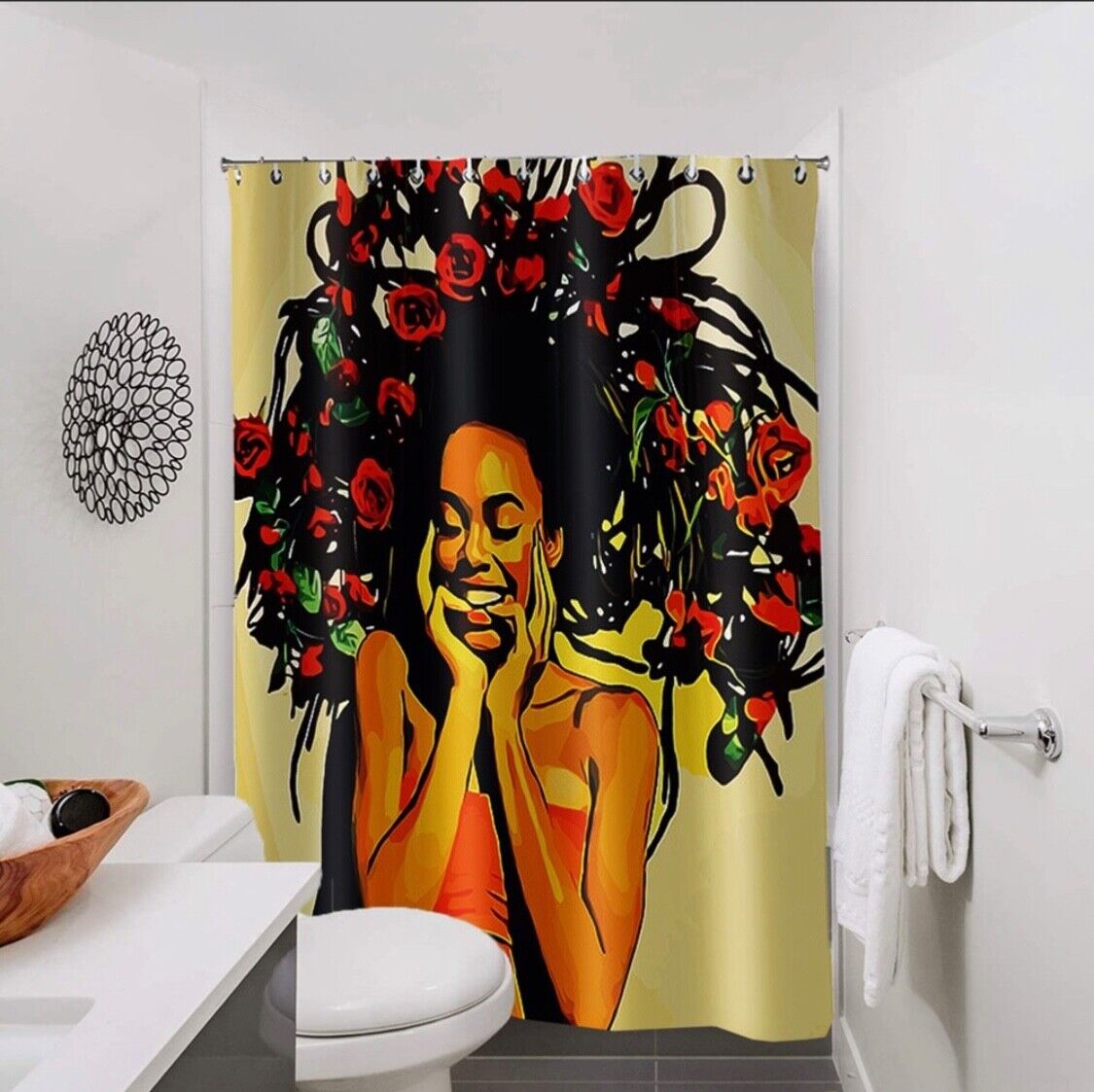 Afro Black Girl Inspired Shower Curtain - Bold And Artistic Bathroom Decor With Unique And Modern Print - Image 3