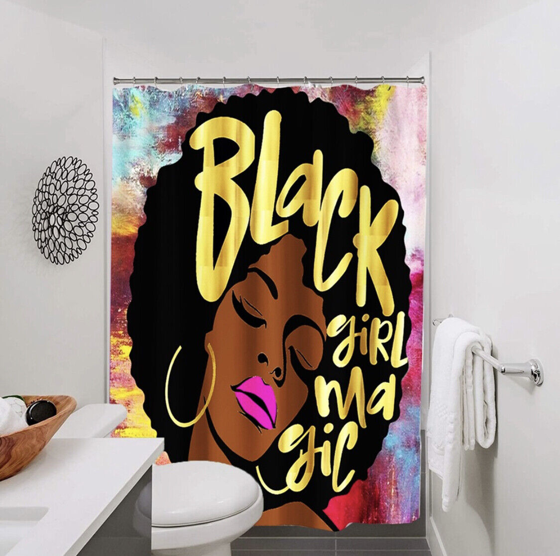 Afro Black Girl Inspired Shower Curtain - Bold And Artistic Bathroom Decor With Unique And Modern Print - Image 4
