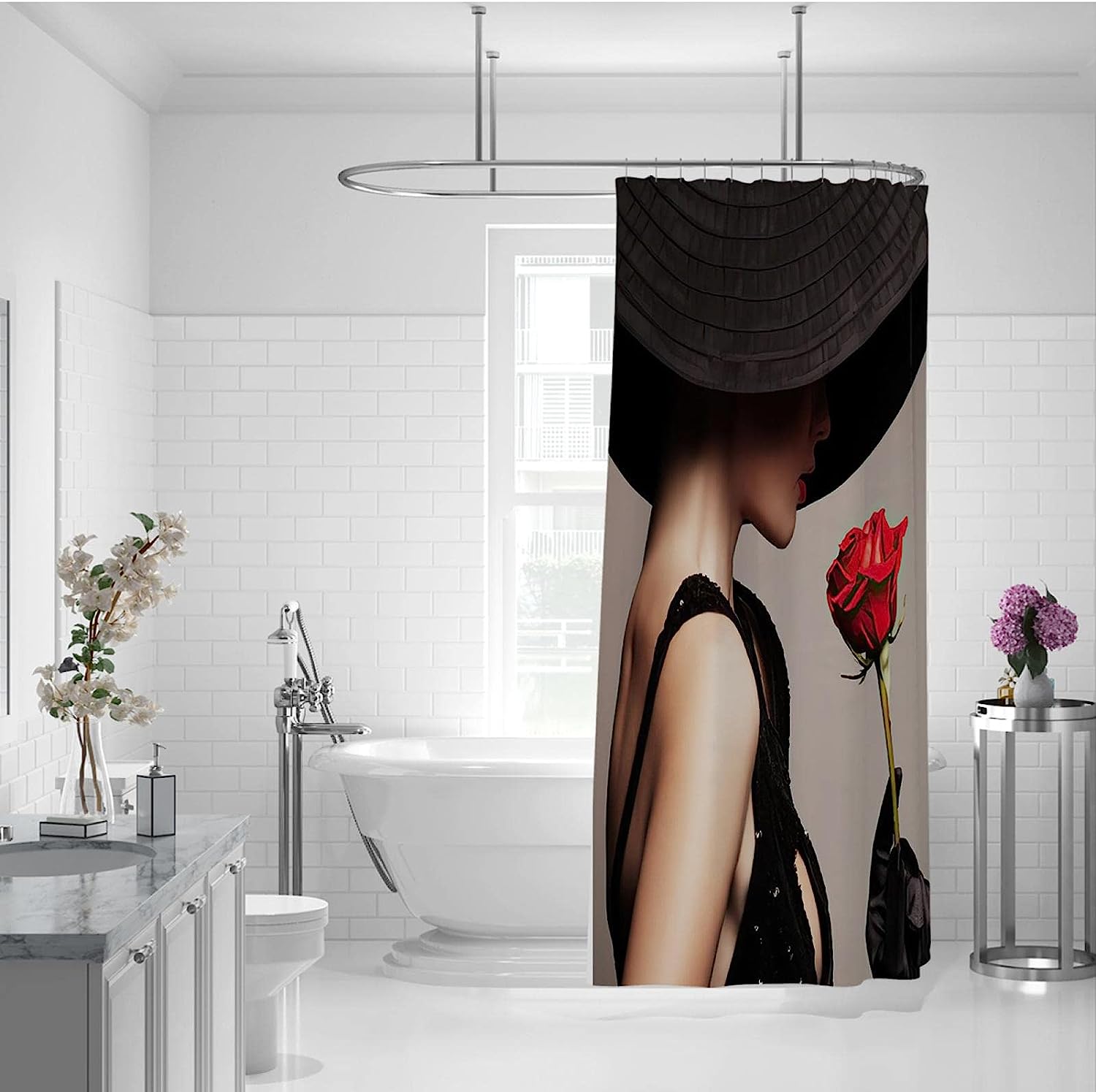 Afro Black Girl Nature Shower Curtain - Futuristic And Artistic Bathroom Decor With Unique And Bold Design - Image 2