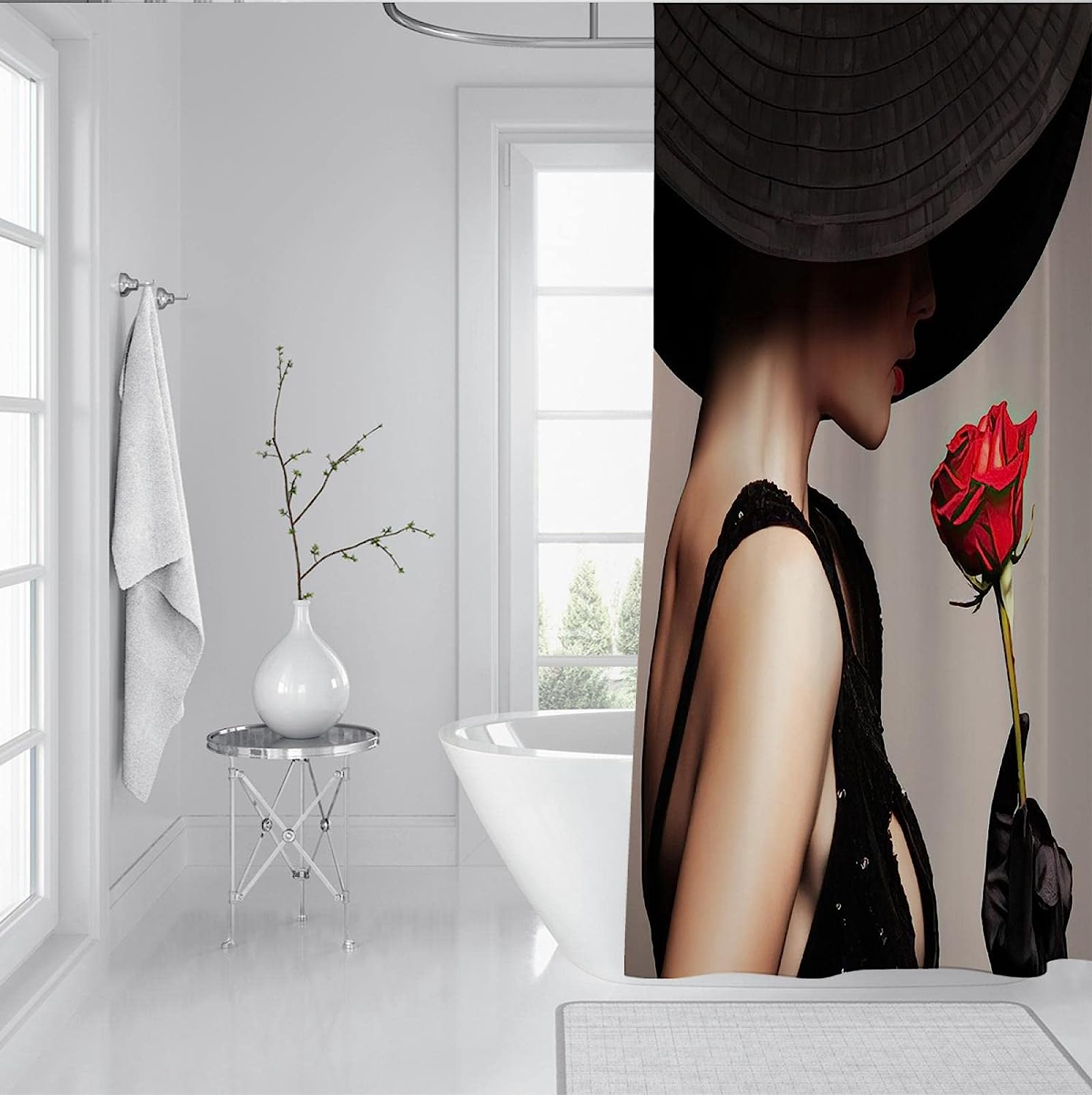 Afro Black Girl Nature Shower Curtain - Futuristic And Artistic Bathroom Decor With Unique And Bold Design - Image 3