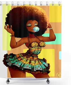 Afro Girl Desert Shower Curtain With Bathroom Mats, Ancient Egyptian Style For African-American Bathroom Decor