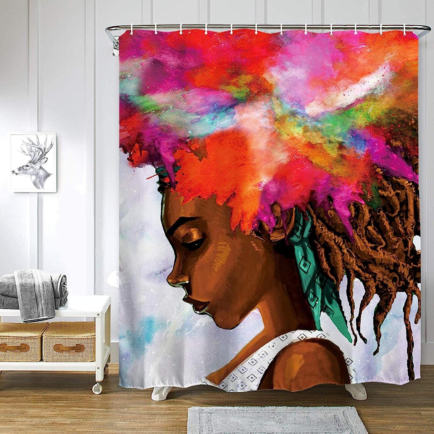 Afro Hippie Abstract Shower Curtain - Bohemian And Artistic Bathroom Decor With Unique And Colorful Design - Image 2