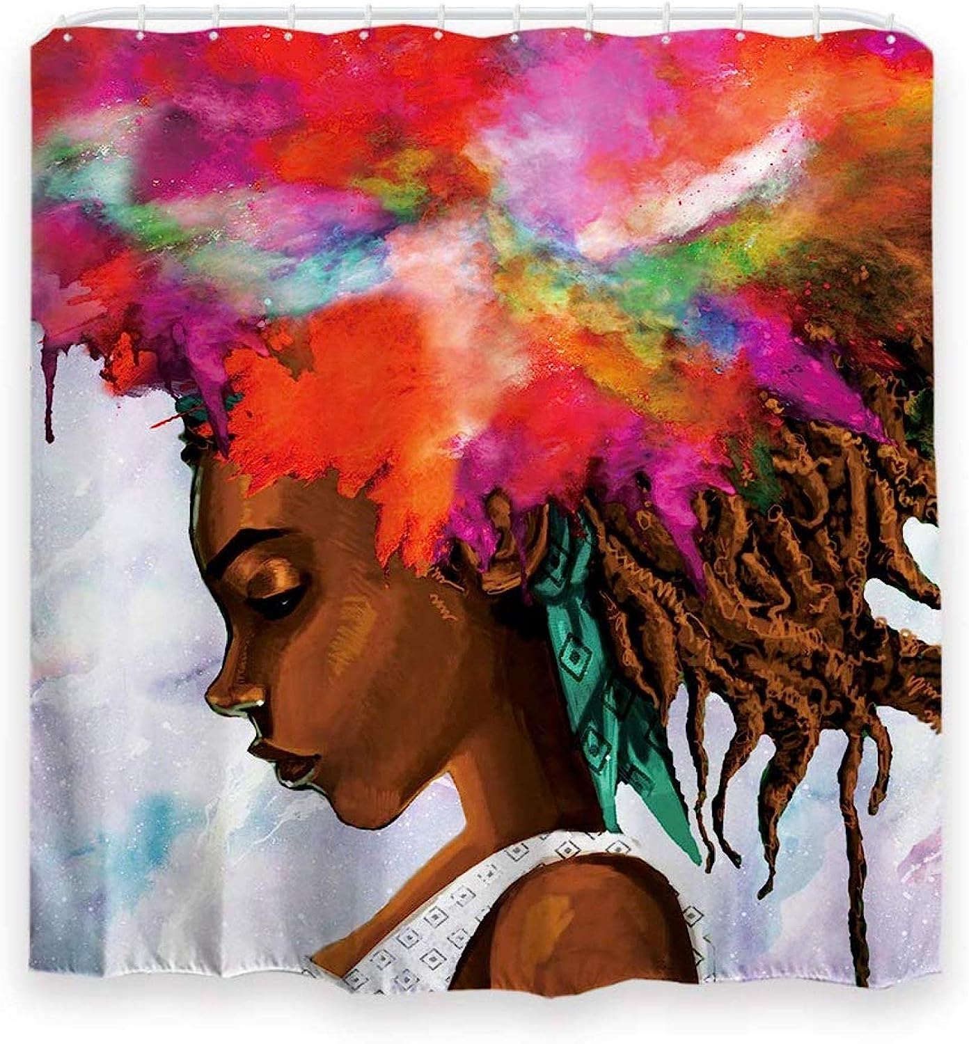 Afro Hippie Abstract Shower Curtain - Bohemian And Artistic Bathroom Decor With Unique And Colorful Design - Image 3
