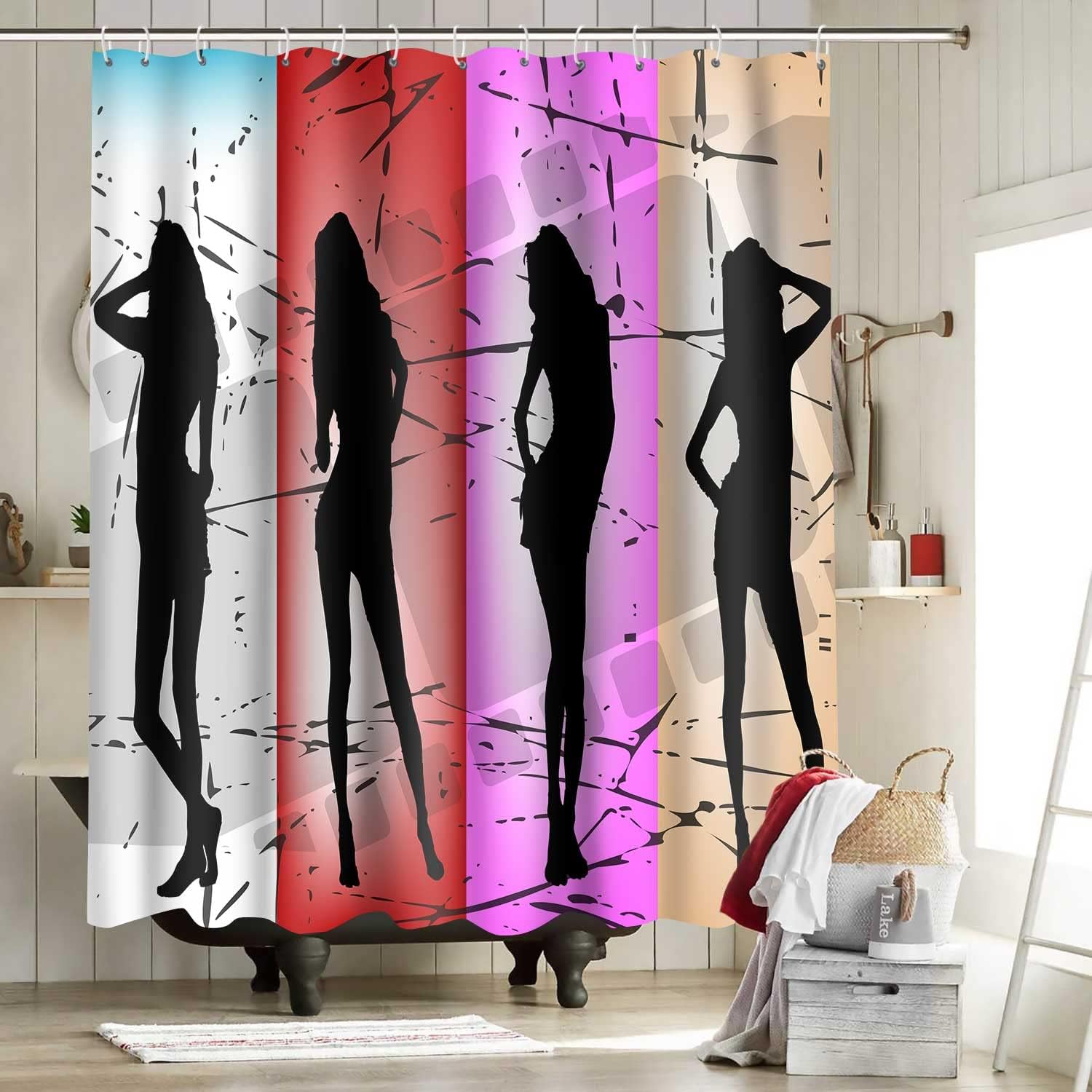 Afro Minimalist Shower Curtain - African American Women Bathroom Decor