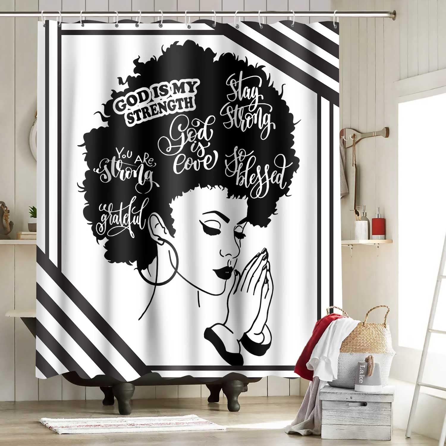 Afro Woman Painting Shower Curtain - African American Bathroom Decor