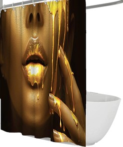 Afrocentric Black Girl Golden Lips Shower Curtain - Bold And Glamorous Bathroom Decor With Unique Art Print