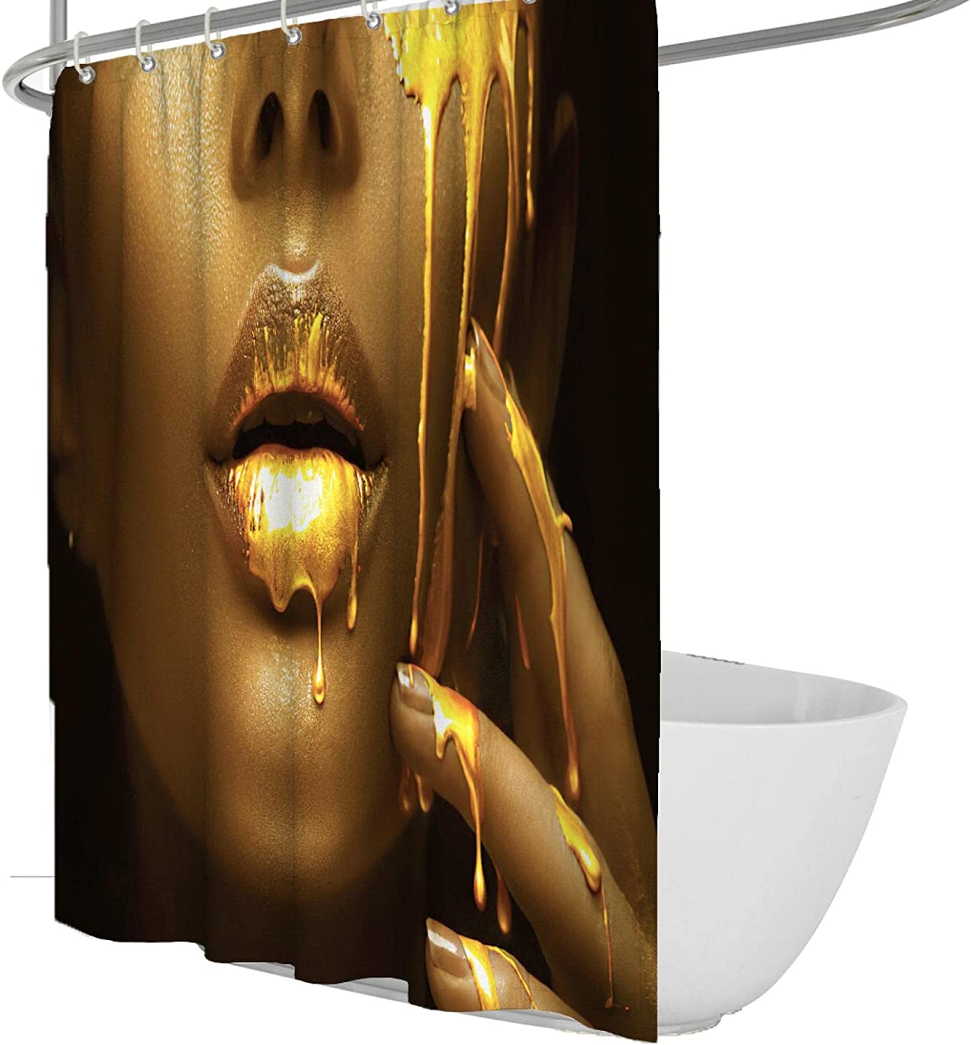 Afrocentric Black Girl Golden Lips Shower Curtain - Bold And Glamorous Bathroom Decor With Unique Art Print