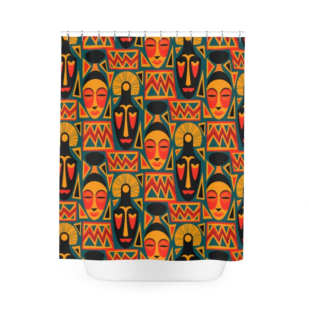 Afrocentric Geometric Tribal Shower Curtain, African American House Warming Gift For Home Decor - Image 2