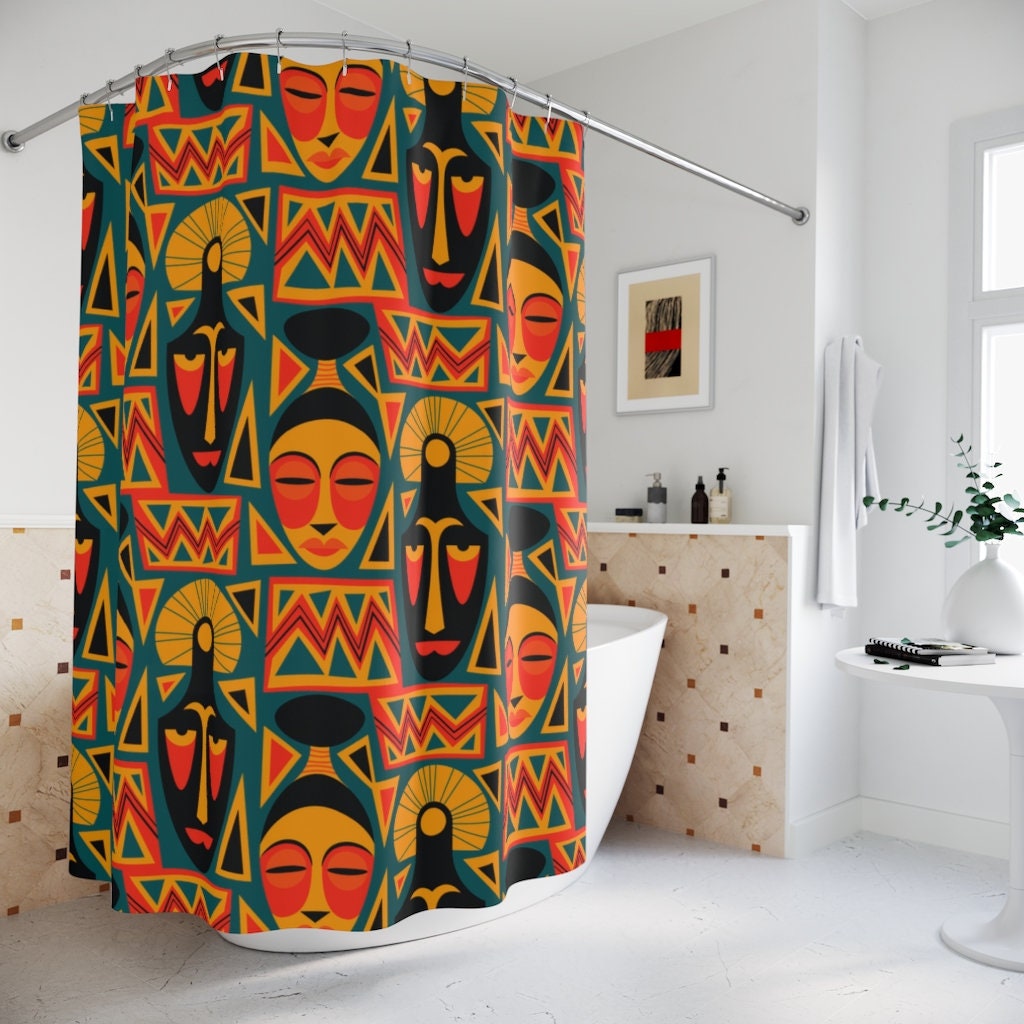 Afrocentric Geometric Tribal Shower Curtain, African American House Warming Gift For Home Decor - Image 3