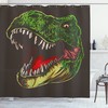 Aggressive And Wild T-Rex Print Dinosaur Shower Curtain For A Unique And Dramatic Bathroom Look