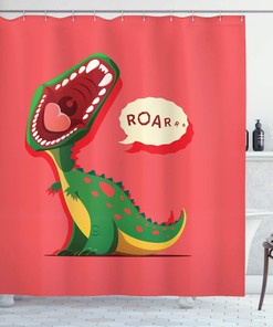 Aggressive Prehistoric Cartoon Animal Roaring Open Mouth Dinosaur Shower Curtain - Cloth Fabric Bathroom Decors