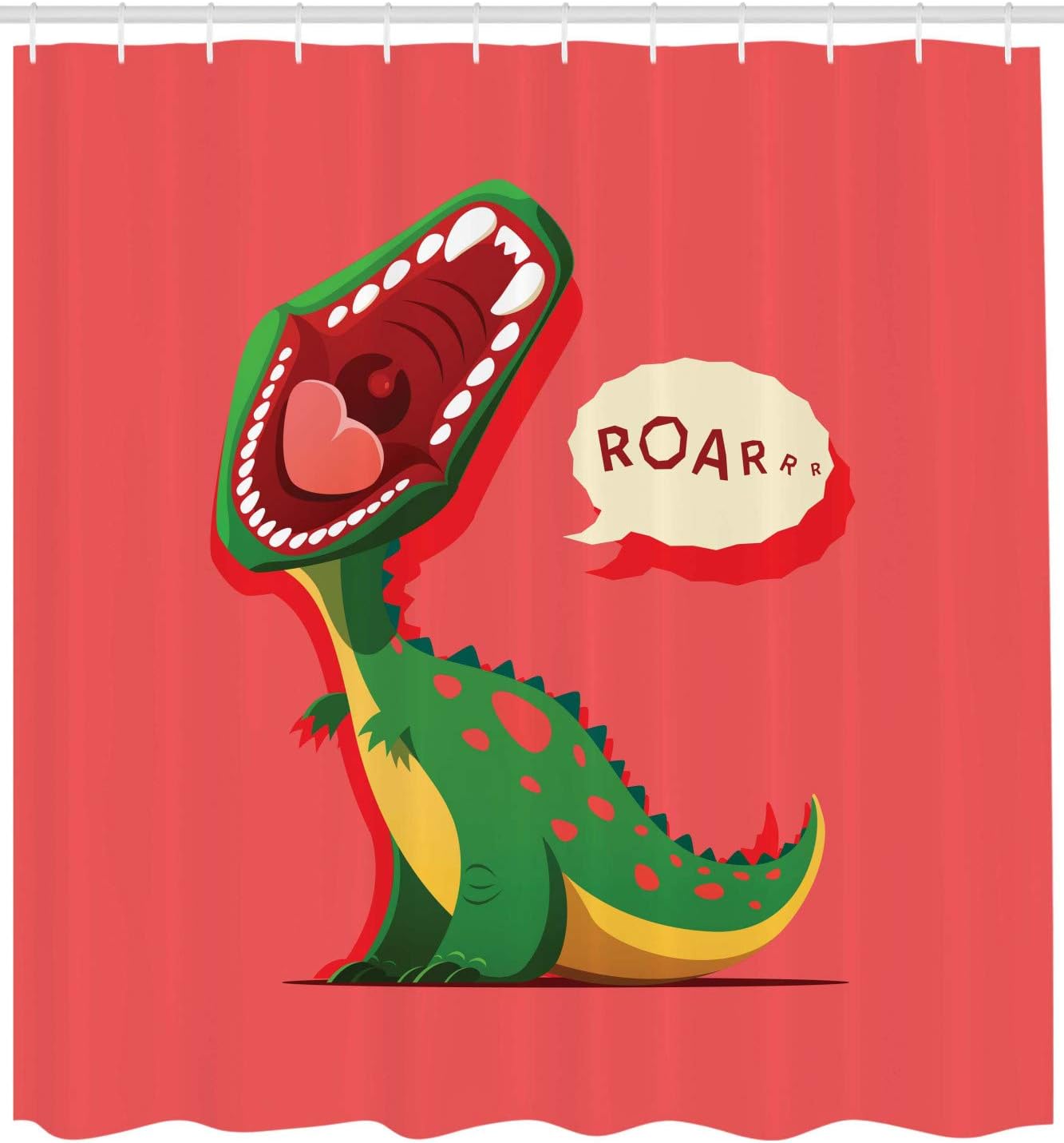 Aggressive Prehistoric Cartoon Animal Roaring Open Mouth Dinosaur Shower Curtain - Cloth Fabric Bathroom Decors - Image 2