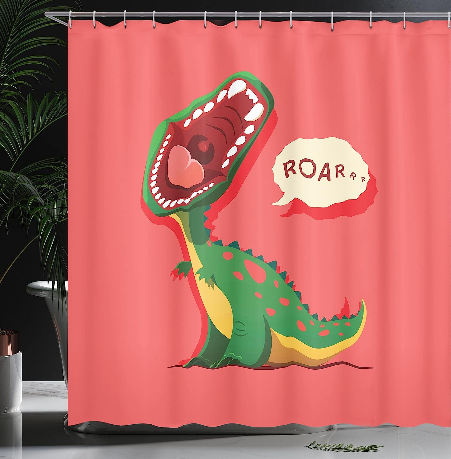 Aggressive Prehistoric Cartoon Animal Roaring Open Mouth Dinosaur Shower Curtain - Cloth Fabric Bathroom Decors - Image 3