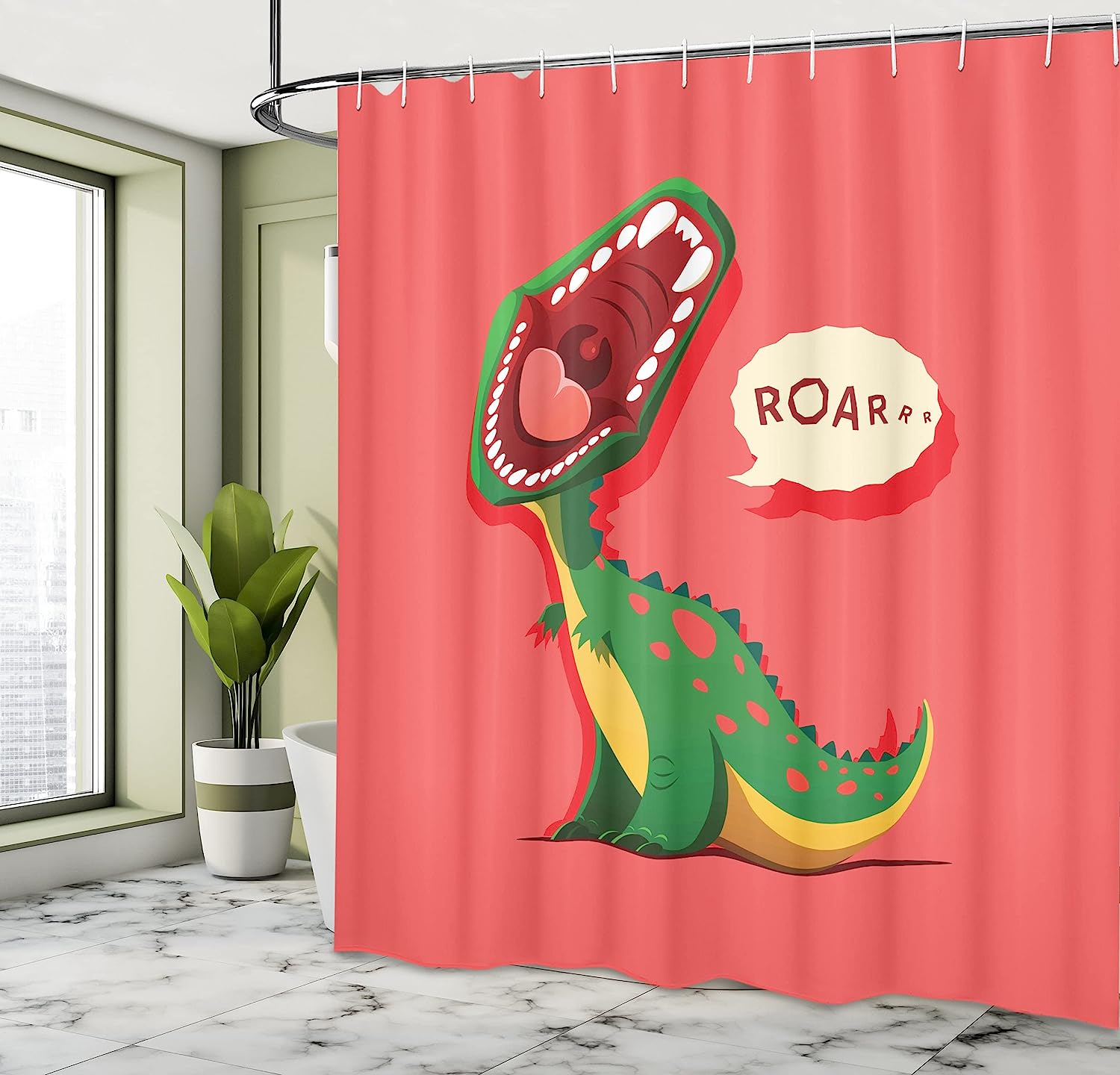 Aggressive Prehistoric Cartoon Animal Roaring Open Mouth Dinosaur Shower Curtain - Cloth Fabric Bathroom Decors - Image 4