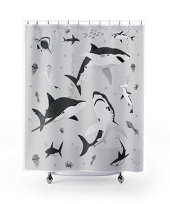 Agitated Shark Print Shower Curtain, Waterproof Fabric for Bathroom Decor