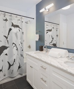 Agitated Shark Print Shower Curtain, Waterproof Fabric for Bathroom Decor