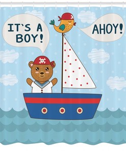 Ahoy Its A Boy Pattern Fabric Shower Curtain For Cute Bathroom Decors
