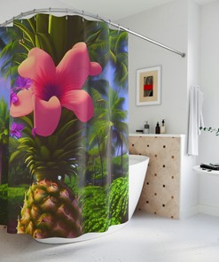 Ai Art Design Print Pineapple Hawaii Shower Curtain For Modern Bathroom Decor