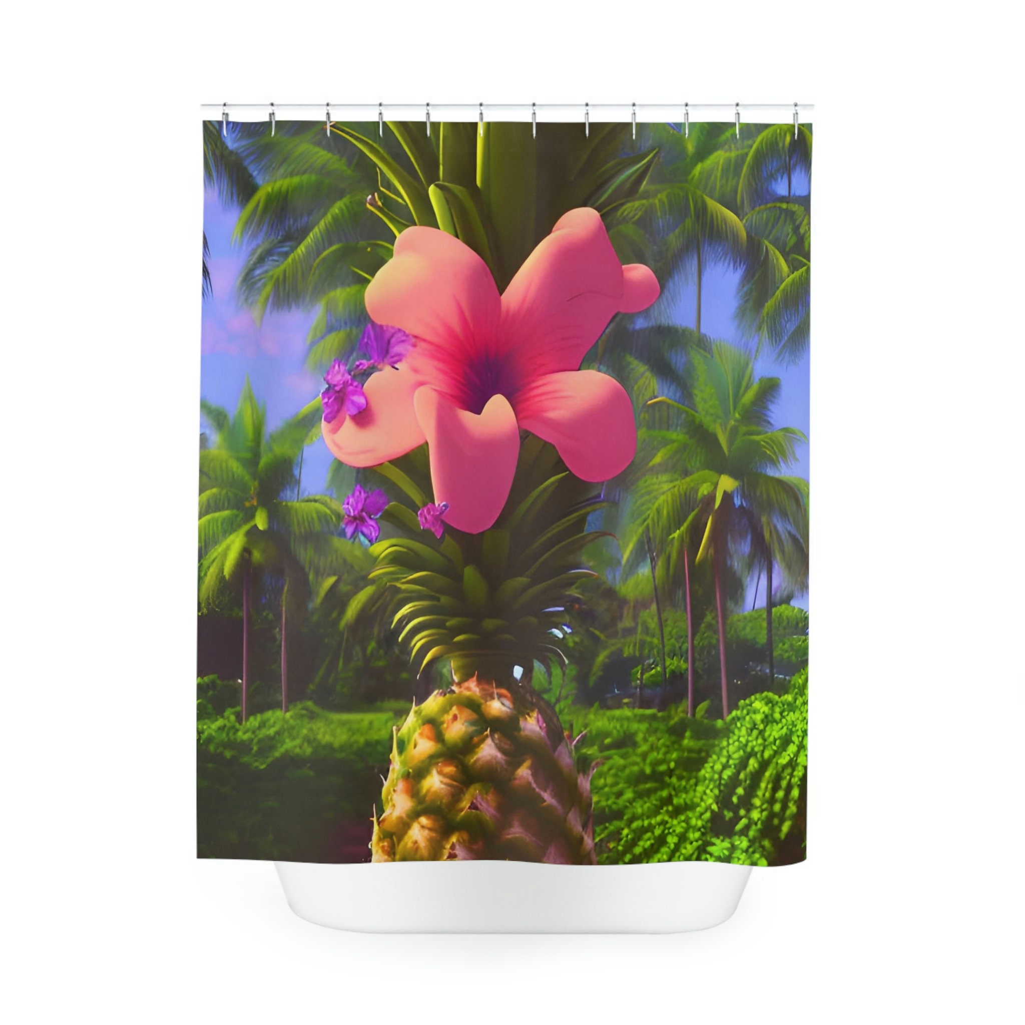 Ai Art Design Print Pineapple Hawaii Shower Curtain For Modern Bathroom Decor