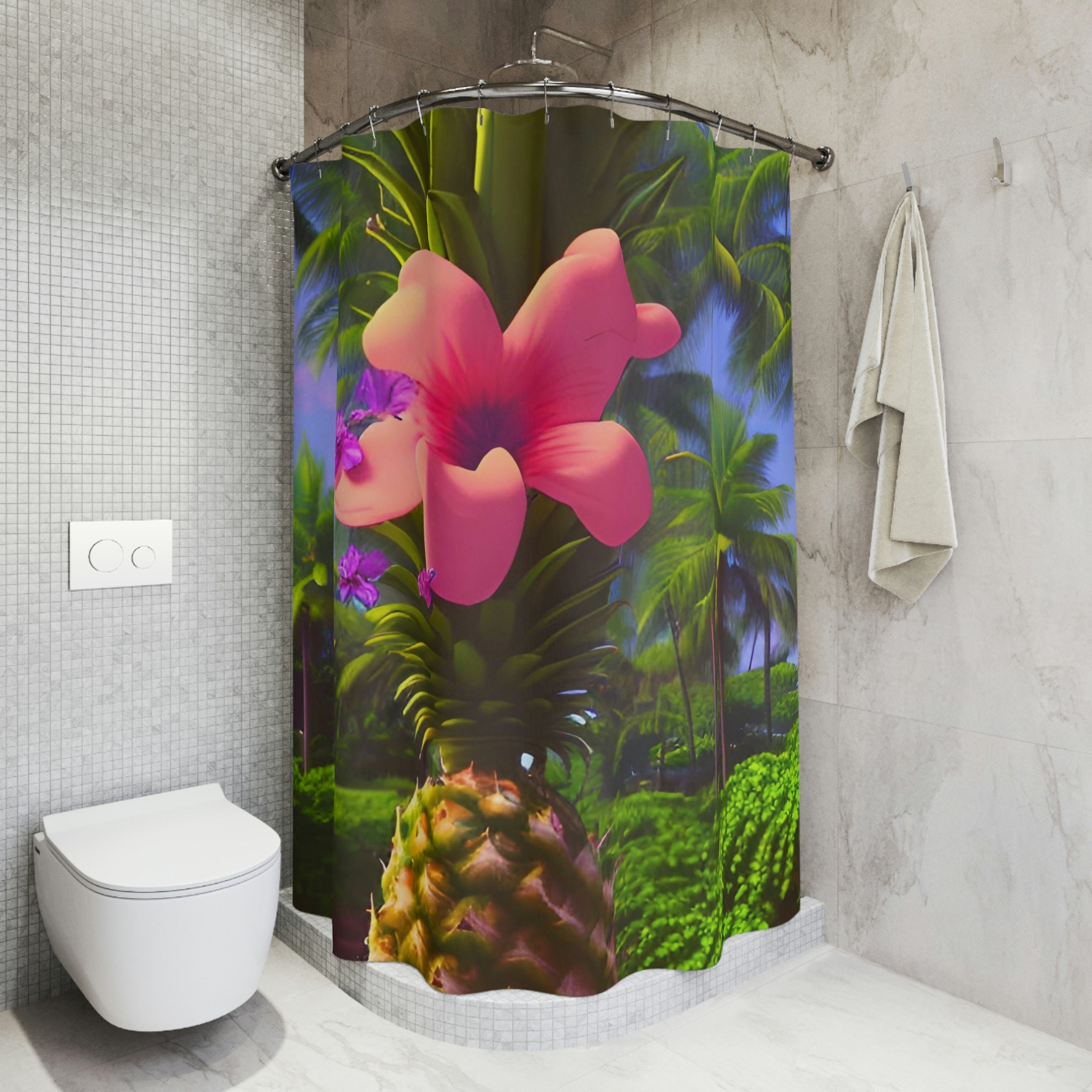 Ai Art Design Print Pineapple Hawaii Shower Curtain For Modern Bathroom Decor