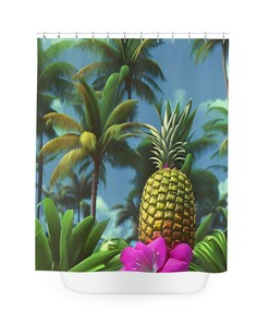 Ai Art Design Print Purple Pineapple Hawaii Shower Curtain For Modern Bathroom Decor