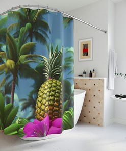 Ai Art Design Print Purple Pineapple Hawaii Shower Curtain For Modern Bathroom Decor