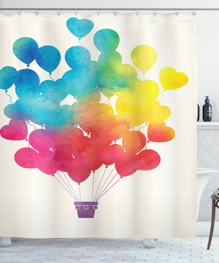 Air Balloon Heart Printed Watercolor Shower Curtain: Romantic And Elegant Bath Accessory