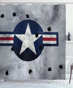 Airplane Shower Curtain With Star Circle Print For Unique Bathroom Decor