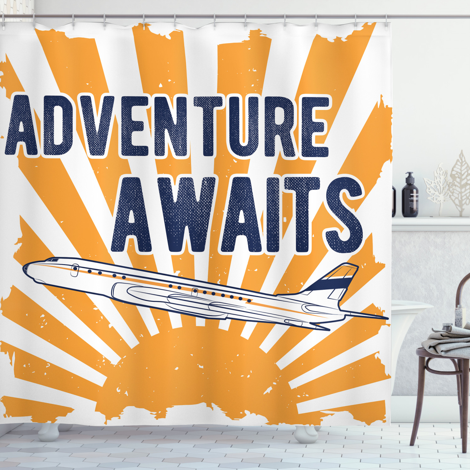 Airplane Sun Journey Print Adventure Shower Curtain For A Travel-Inspired Bathroom - Image 3