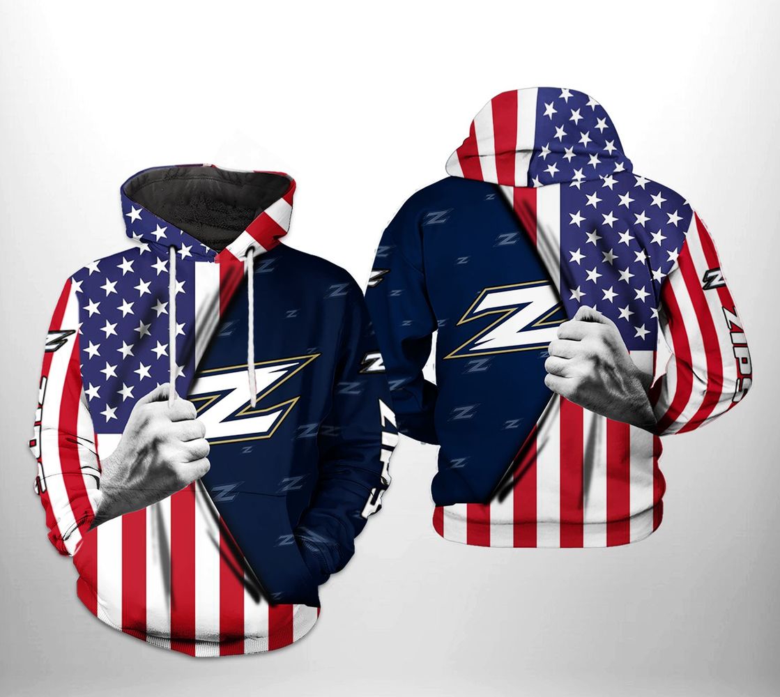 Akron Zips Us Flag 3D All Over Print Zip-Up Hoodie For Ncaa Fans