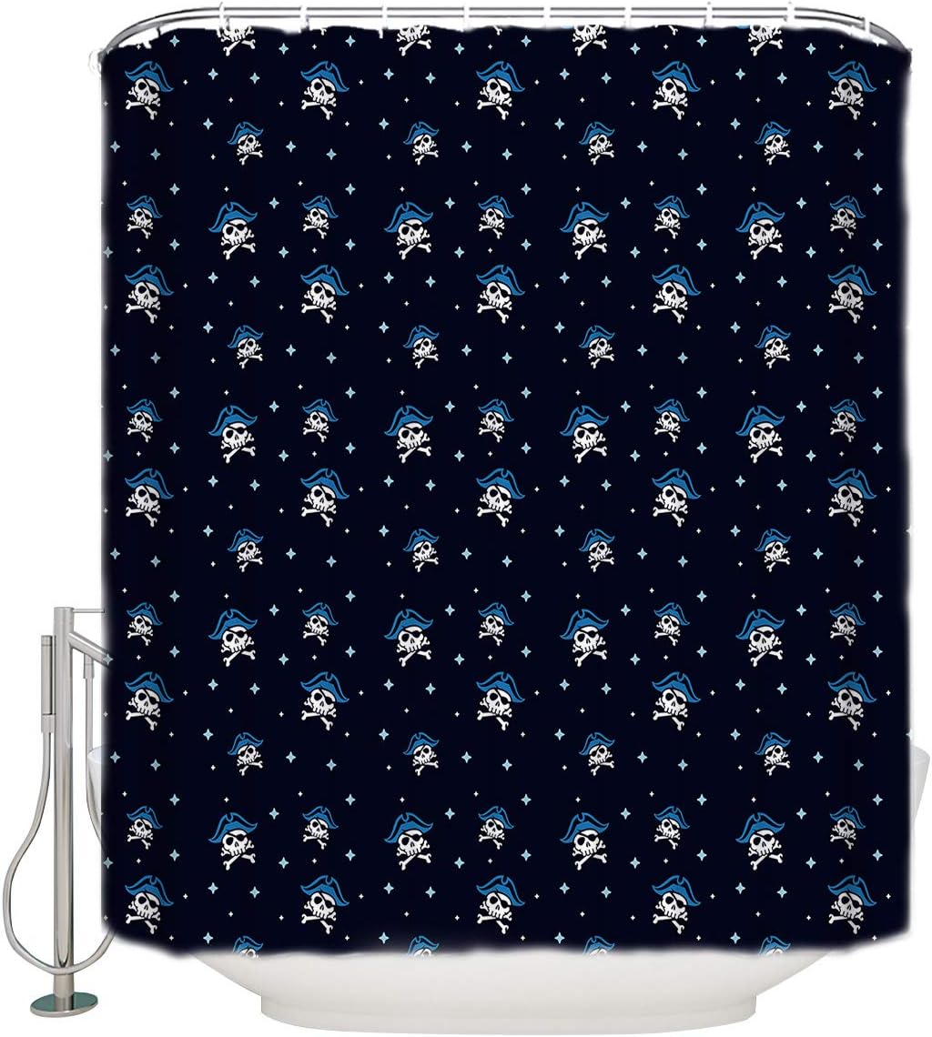 Alageo Pirate And Skull Stall Size Shower Curtain For Sea Rover Sailing Viking Bathroom Decor
