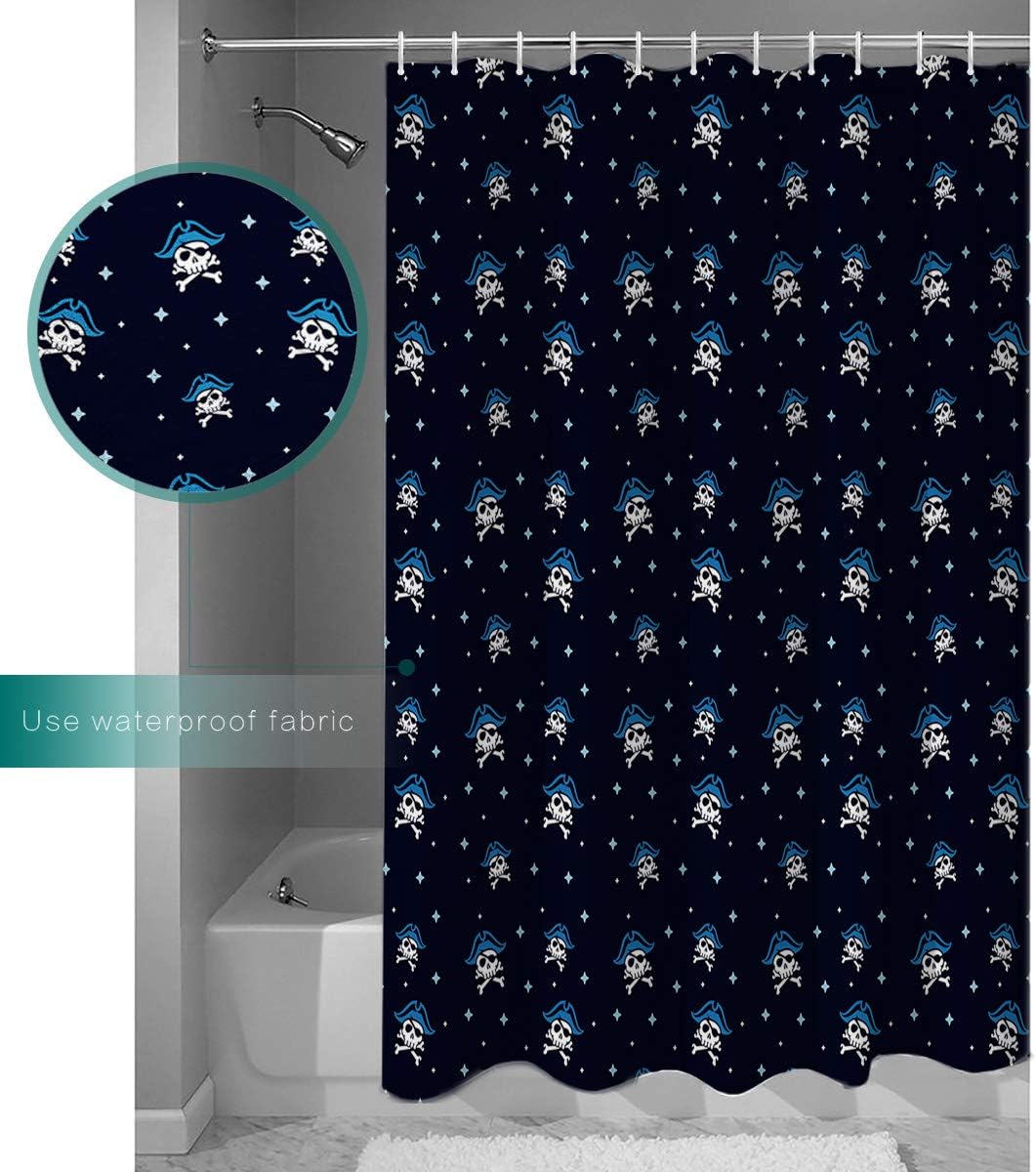 Alageo Pirate And Skull Stall Size Shower Curtain For Sea Rover Sailing Viking Bathroom Decor - Image 3