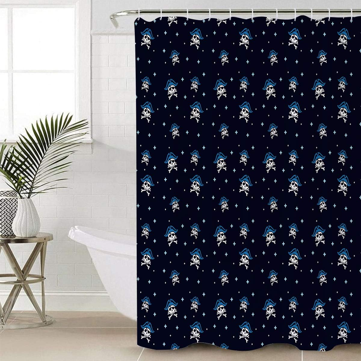 Alageo Pirate And Skull Stall Size Shower Curtain For Sea Rover Sailing Viking Bathroom Decor - Image 4