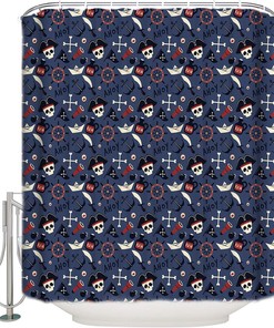 Alageo Pirate And Skull Waterproof Bath Curtain For Sea Rover Sailing Viking Bathroom Decor