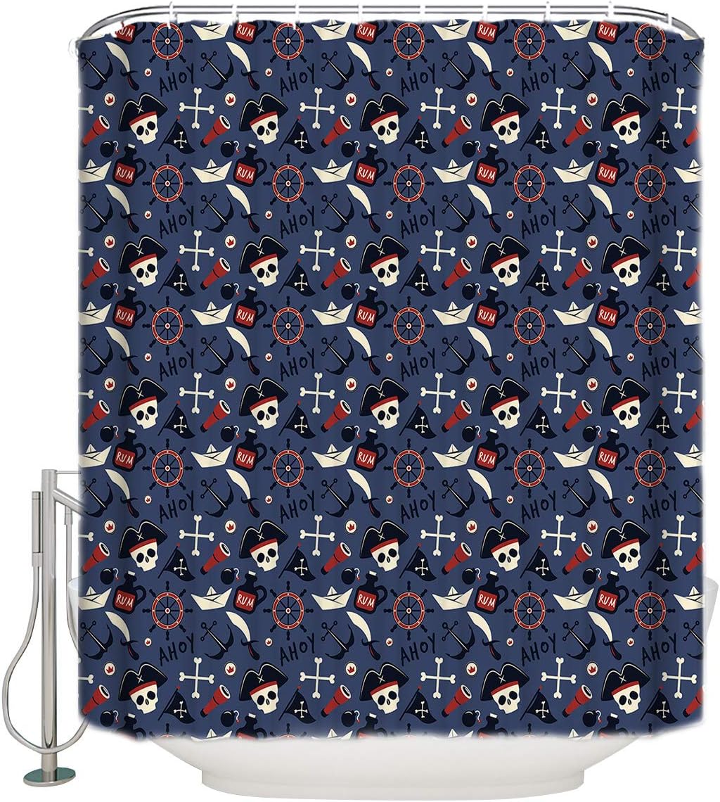 Alageo Pirate And Skull Waterproof Bath Curtain For Sea Rover Sailing Viking Bathroom Decor