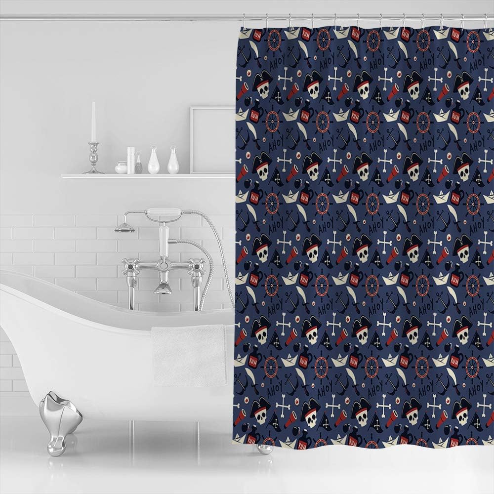 Alageo Pirate And Skull Waterproof Bath Curtain For Sea Rover Sailing Viking Bathroom Decor - Image 2