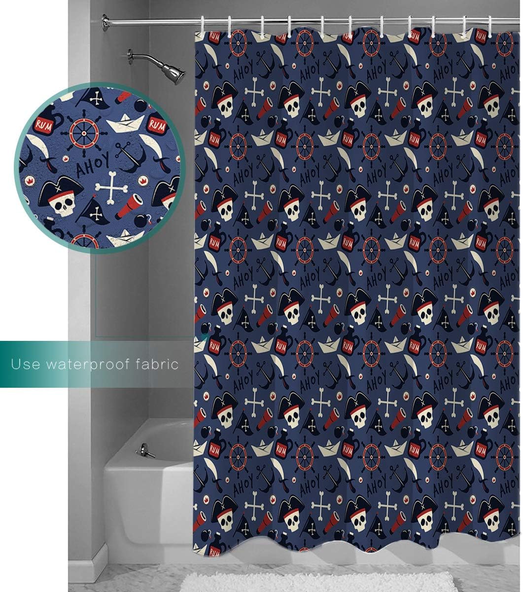 Alageo Pirate And Skull Waterproof Bath Curtain For Sea Rover Sailing Viking Bathroom Decor - Image 3