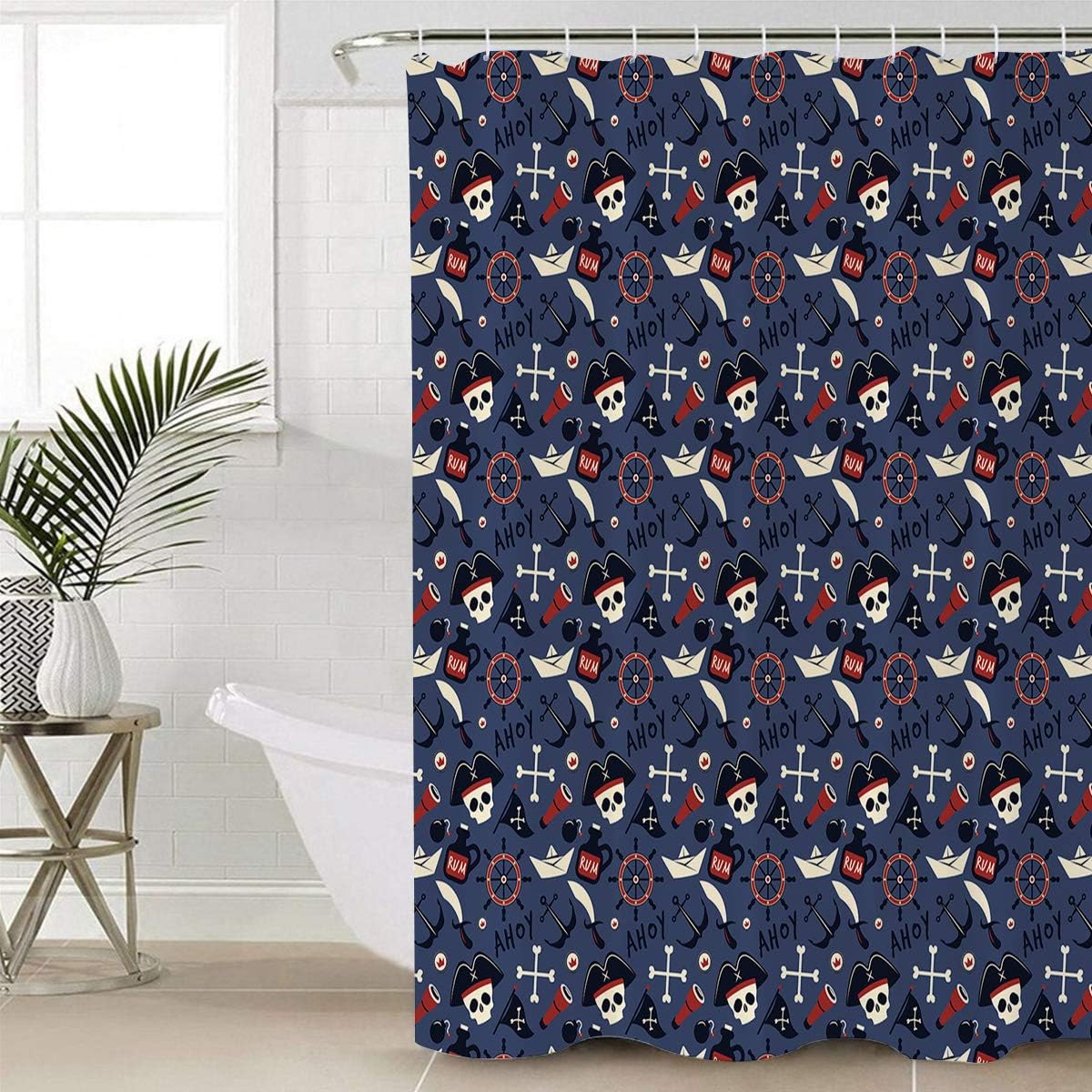 Alageo Pirate And Skull Waterproof Bath Curtain For Sea Rover Sailing Viking Bathroom Decor - Image 4