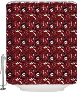 Alageo Pirate And Skull Waterproof Fabric Shower Curtain For Sea Rover Sailing Viking Bathroom Decor