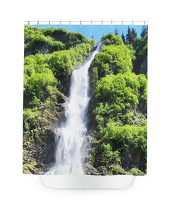 Alaskan Waterfall Polyester Shower Curtain For Nature Lovers Bathroom Decor