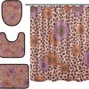 Alaza Abstract Geometric Sunflower Print Shower Curtain With Leopard Spot Pattern For Chic Bathroom