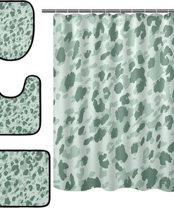 Alaza Classic Leopard Spot Print Shower Curtain With Mat And Toilet Cover For Home Decor