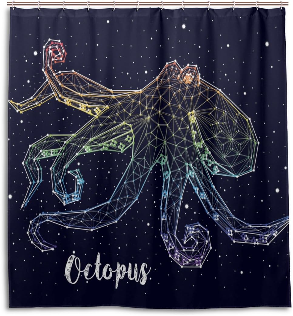 Alaza Constellation Octopus Print Shower Curtain For Space-Themed Bathroom